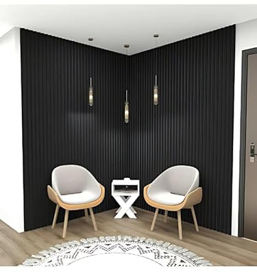 WOLDECOR Acoustic Wall Panels, Decorative Soundproofing Panel, Slat Wood Panels for Walls, Sound Absorbing 3D Wall Panel Kits, for Home, Offices, Studios, Living Rooms (275x100cm, 4 Pack, Black)