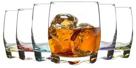 Happy Shop UK LAV Adora 6 Piece Colored Tumbler Glass Set 290ml – Premium Drinking Glasses for Whiskey, Water, Wine, Juice, Gin & Cocktails – Elegant Multi-Color Cups