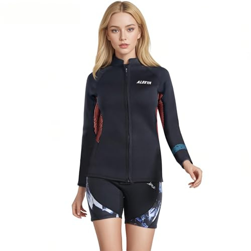 Layatone Wetsuit Top Women, 3mm Wetsuits Jacket Long Sleeve Neoprene Tops for Water Aerobics Diving Surfing Swimming (M M)