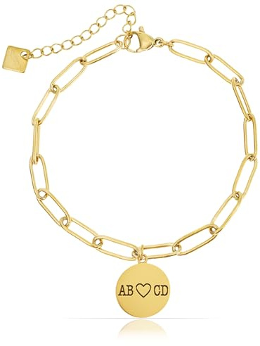 Made by Nami Personalisiertes Paperclip-Gliederarmband mit Gravur Buchstaben Symbole uvm. Kleine Geschenke für Frauen Partner Armbänder 16 + 3 cm aus chirurgischem Edelstahl