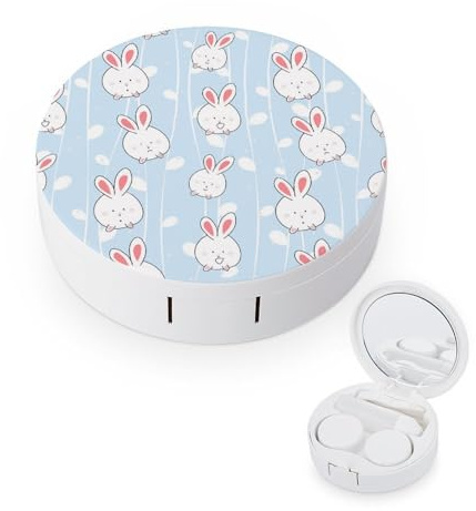 fkgvwo Contact Lens Container White Rabbit Travel Contact Lens Box with Mirror Tweezers Solution Bottle