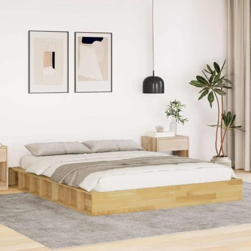 Mandloder Massivholzbett Eiche 135x190 cm, Robustes Bettgestell mit Lattenrost, Stauraum, modernes Design für erholsamen Schlaf, langlebiges Vollholzbett