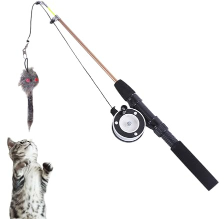 Interaktiv kattfiskespö – två sektioner teleskopisk teaser – utbytbart huvud | infällbar kattspö leksak | 40–72 cm utdragbar EVA-stång – uppmuntrar hoppande jagande övning, perfekt för uttråkad