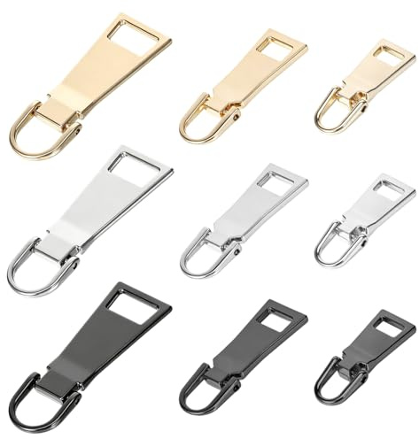 9 Stück Reisverschluss Zipper Ersatz, Metall Zipper für Reißverschluss | 3 Größe Ersatz Zipper für Reißverschluss, Reißverschluss Anhänger für Kleidung Tasche Gepäck Mäntel