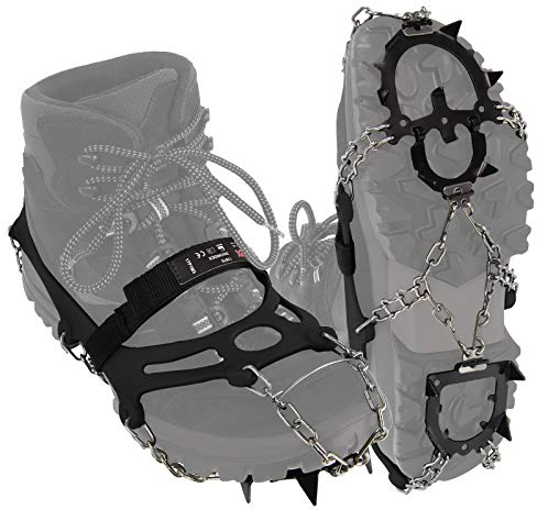 ALPIDEX Grödel Steigeisen für Bergschuhe Schuhkrallen mit Manganstahlspikes 12 Zähne Schuhgröße 35-47 Crampons Klettern Bergsteigen Trekkking Winter Outdoor Schuhspikes, Größe:L, Farbe:Black