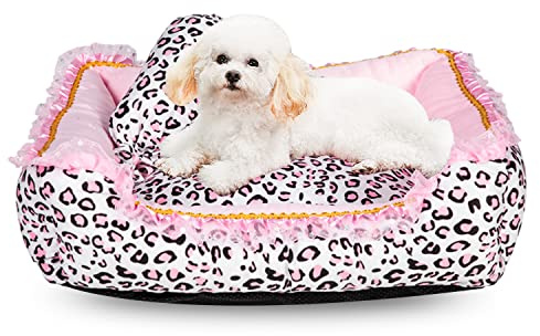 Gigreinc Hundebett für kleine Hunde, niedliches rosa Leoparden-Katzensofa, waschbar, für den Innenbereich, Haustierhaus, Nest, Höhle, quadratische Form
