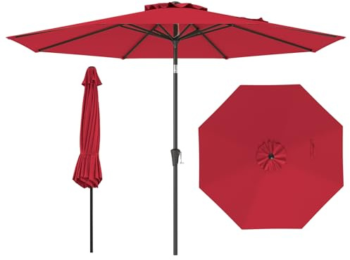 COSTWAY Ombrellone da Giardino 290 cm, con Inclinazione Regolabile, Ombrellone Esterno con 8 stecche Manovella, per Spiaggia Piscina Cortile (Rosso, 290 cm 8 Stecche)