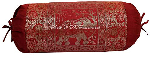 DK Haushaltswaren Dekorative Brokat Polydupion Seide Zylindrischen Wohnzimmer Kissenbezug Maroon Elephant 30x15 Zoll Jacquard Weave Home Decor Schlauchkissenbezug - (1 Stück)