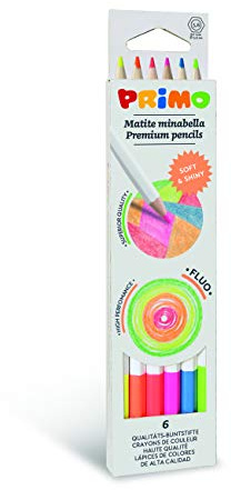 PRIMO Morocolor, Minabella Fluo, 6 sechseckige Buntstifte, Fluo lackierte Stifte mit fluoreszierenden und intensiven Farben, Dicke und widerstandsfähige Mine, Geeignet für Kinder und Künstler, Sicher