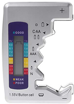 fivekim Détecteur de capacité de Batterie de testeur de Batterie numérique pour Piles C, D, N, AA, AAA, 9V 6F22, Pile Bouton de 1,55 V, Argent