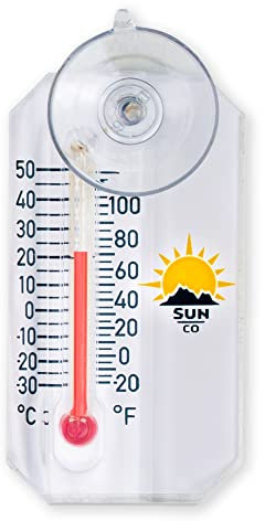 Sun Company Stickler – micro fönstertermometer utomhus | enkel montering sugkopp | vattentät termometer/vädermonitor