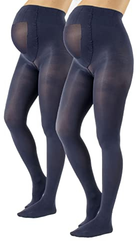 CALZITALY 2 Paires de Collants de Grossesse Opaques Quotidiens | S, M, L, XL | Noir, Bleu | 40 DEN | Fabriqué en Italie (XL, Blue Navy)