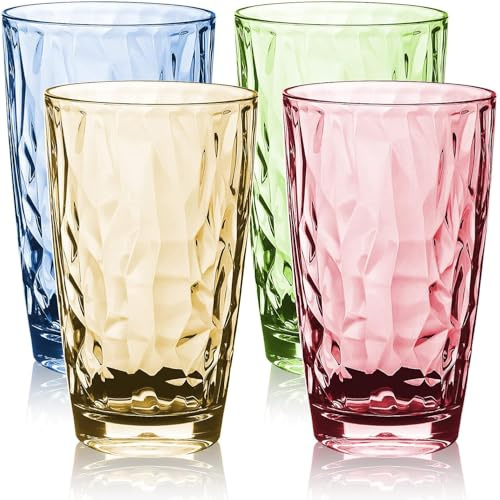 Topsky Lot de 4 Gobelets en Plastique Multicolore, Verres en Acrylique de 470ml, Idéaux pour Usage Quotidien, Piscine et Maison, Lavables au Lave-Vaisselle et Faciles à Nettoyer