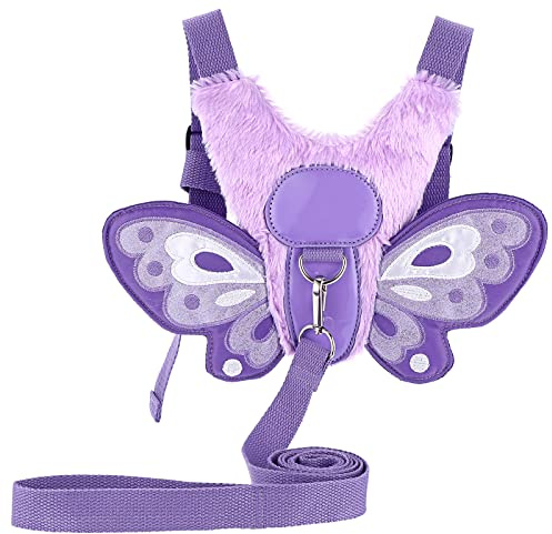 BTSKY Fluff Butterfly Baby Toddler Walking Harness with Safety Rein - Kids Anti-Lost Harness Leash Strap Belt, Purple