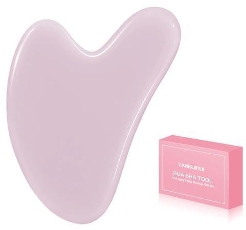 Natürliches Gua Sha Stein Jade 100% Natur-Stein Herzform Kratz-Massage Tool für Gesicht, Augen, Hals zur Hautpflege, Schönheit und Entspannung der Körpermuskulatur (Rosa)