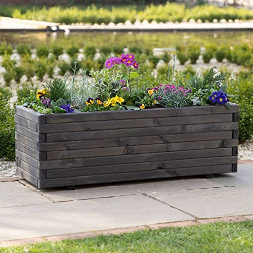 Primrose Pine Raised Flower Bed Trough Outdoor Planter in Grey Large 110cm x 40cm (43in x 15.75in)