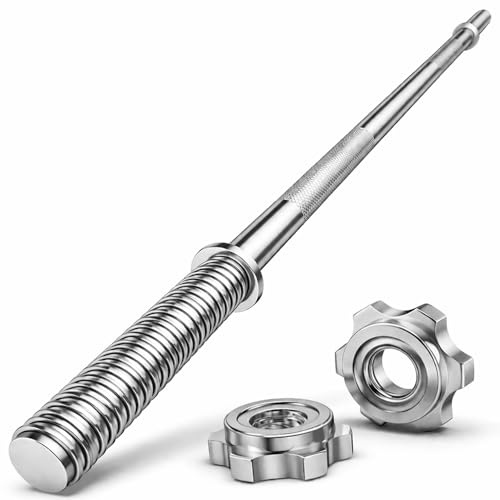 Standard 1 Barbell Bar 4ft/5ft/6ft/7ft with Spinlock Collars – Heavy Duty Chrome Steel Weight Lifting Bar, Anti-Slip Grip, Fits 1-Inch Plates for Strength Training & Home Gym