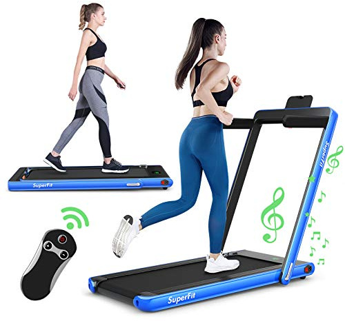 COSTWAY 2 in 1 Laufband klappbar 2,25HP, Walking Pad unter dem Schreibtisch mit APP, Bluetooth und Fernbedienung, 1-12 km/h, Laufband für Zuhause