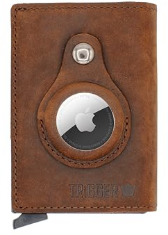 TRiGGER Geldbeutel für Apple Airtag aus Echtleder in Nearly Teak | RFID geschützt | Kleingeldfach | bis zu 10 Karten | in edler Geschenkverpackung | für Damen und Herren