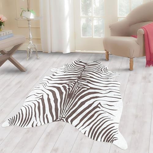 Carpettex Teppich Alfombra de imitación de Piel de Vaca o Piel de Tigre en Pelo sintético, impresión Digital, Lavable, Antideslizante., Color:Marrón, Tamano:100x135 cm