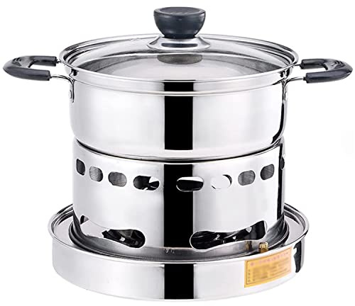 Camping Stove, Spirit Cooker Interior with Pot Camping Stove Spirit Camping Stove Camping Stove Made of Camping Stove Without Gas and Electricity Stainless Steel for Indoor Use (20 cm)