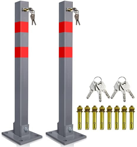 Joparri 2 x Barrière de parking rabattable Poteau de stationnement pliable pour parking avec 3 clés en acier robuste