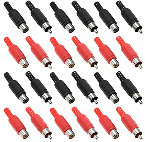 40 adattatori RCA per saldatura, connettore audio e video, ricambio per jack RCA maschio e femmina (10 rosso/nero maschio e 10 rosso/nero femmina)
