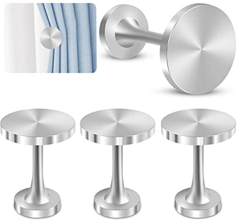 TOKPLNU Curtain Holdbacks, 4 Pack Wall Mounted Curtain Tiebacks Holder Silver Metal Curtain Tie Backs Hooks Decorative Medallion Modern Vintage Curtain Drapery Hook Tassel Holder