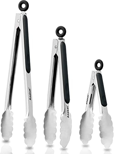 Anaeat Premium Küchenzange 3er Set - Robuste Lebensmittelzange aus Edelstahl mit langem Griff und rutschfestem Silikongriff zum Kochen, Backen, Grillen – hitzebeständig bis 460 °F