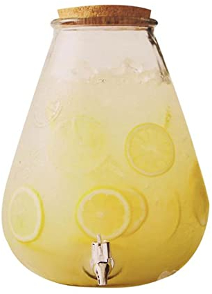 SYALEO Fria Dispensador de Bebidas con tapón de Madera Dispensador de Bebidas de Vidrio Encimera Boca Ancha Recipiente de Agua de fácil llenado para Nevera Té Helado Garrafa de Agua