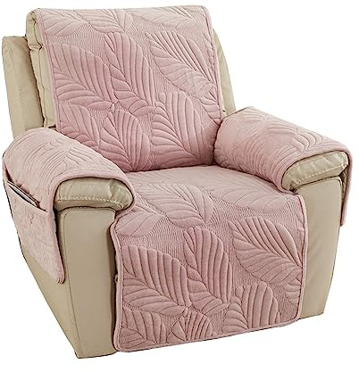 Highdi Luxury Jacquard Sesselschoner für Relaxsessel 1 Sitzer mit Taschen, Sesselschutz Sesselauflage Universal Sesselbezug mit Armlehnen und Verstellbaren Riemen, Lehnenschutz (Rosa)