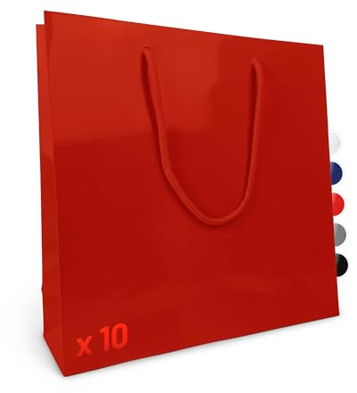 Verpackungswelt Geschenk-Tüten 10 Stück | Glänzende Papier-Tüten mit Henkel | Geschenk-Tüte 30x10x30 cm | Papier-Tüte ideal für Geburtstag, Weihnachten, Einzug & Mitbringsel | Rot