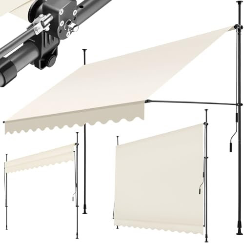 tectake Store banne sans Perçage Auvent Marquise Retractable avec Manivelle Multi-Fonction Store latéral Enroulable Brise Vue Brise Soleil Opaque en Aluminium - Beige, 300 x 180 cm