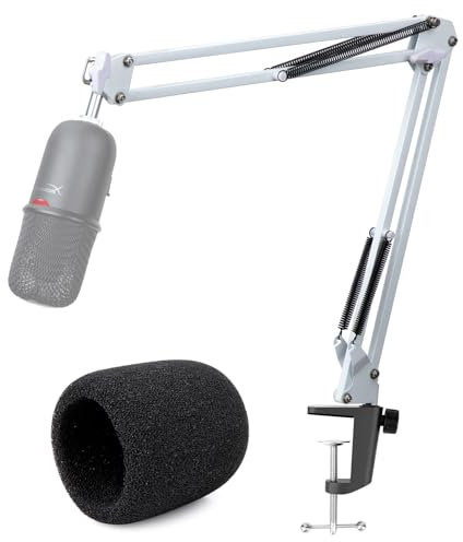 HyperX SoloCast Mikrofon Arm Weiß - Professioneller Studio Desktop Ständer Mikrofonarm mit Schaumstoff Pop-Filter, Boom Arm Kompatibel mit HyperX SoloCast Mikrofon 3/8 bis 5/8 Adapter von YOUSHARES