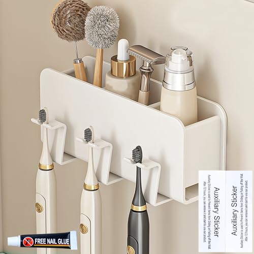 MININUSI Zahnbürstenhalter Wand, Zahnbürstenhalter Ohne Bohren, Zahnpastaspender, Zahnbürstenkopf Halter, Aufsteckbürsten Halter, Zahnbürsten Halterung mit 1 nagelfreiem Kleber und 1 Hilfsaufkleber
