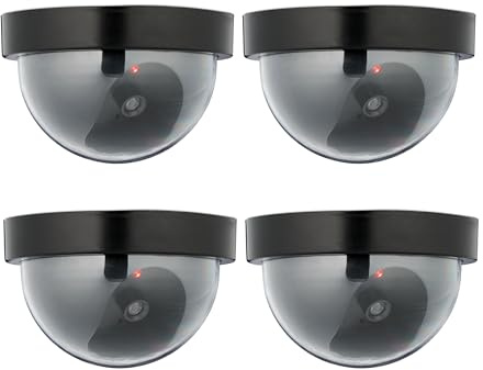 Relaxdays Kamera Attrappe, 4er Set, blinkende LED, innen & außen, batteriebetrieben, Überwachungskamera Dummy, schwarz