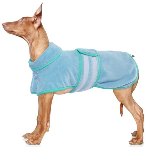 MHaustlie XL Hundebademantel, verstellbares Hundetuch mit Klettverschluss, absorbierender Hundebademantel für mittelgroße Hunde, Warmer Hundetrockner nach dem Baden oder Schwimmen (Blau, XL)