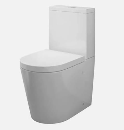 Bathrooms Close Coupled Toilet with Soft Close Seat and Cistern - Round Rimless Toilet Pan - (Round Pan)