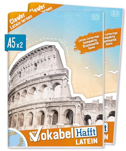 Häfft® 2 x Vokabelheft Latein A5 mit 2 Spalten, liniert/Lineatur 53/64 Seiten - mit Grammatik, Lernkontrollsystem, Sprüchen & mehr - nachhaltig & klimafreundlich