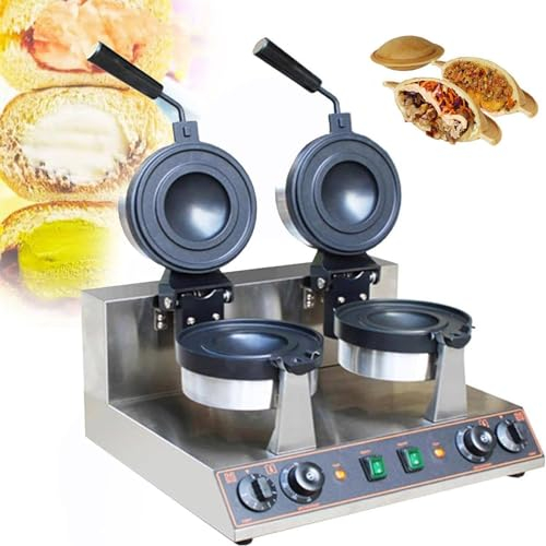 Máquina giratoria para hacer gofres de hamburguesas con helado, máquina comercial para hacer gofres de hamburguesas, anticorrosión de acero inoxidable, fácil de limpiar, calefacción de doble cara,B