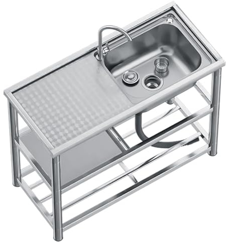 Outdoor Edelstahl Spültisch Gastro Spüle Mobiles Waschbecken 1 Becken Spülbecken Edelstahltisch Arbeitstisch mit Abflussrohr Freistehend Küchenspüle Ausgussbecken für Camping Garage Garten Küche(80*45