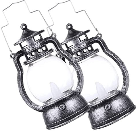 Oljelampa, fotogenlampa, 2st Rustika Led fotogenlampor Antik elektrisk oljelampa Stormlyktor Handhållna Hurricane Lantern Bordslampor for camping vandring uteplats(Silver)