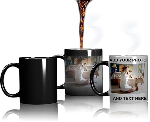 Personalisierbarer Kaffeebecher, Farbwechsel, wärmeempfindliche Tasse, individuell mit jedem Text oder Foto, schön Geschenk für Familie und Freunde, 325 ml