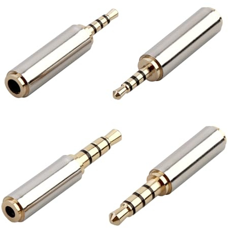 Wonvify Audio-Adapter, 4 Stück, vergoldet, 2,5/3,5 mm auf 3,5/2,5 mm Stereo-Klinkenstecker, Metallanschluss, Kopfhörer- und Mikrofon-Anschluss