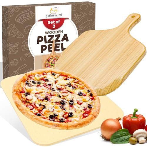 Sefinsecimi 15-Inch Cordierite Pizza Stone & 12x12 Inch Wooden Pizza Peel – Baking Stone for Oven & BBQ – Crispier Crust for Homemade Pizza, Bread & More – Perfect Pizza Making Kit