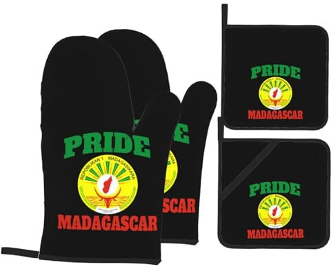 4 Stück Backhandschuhe Set Pride Madagaskar Flagge Madagassen Stolz Kochhandschuhe Extra Verdickte Topfhandschuhe Waschbare Grillhandschuhe Für Zum Grillen, Die Küche, Geschenke