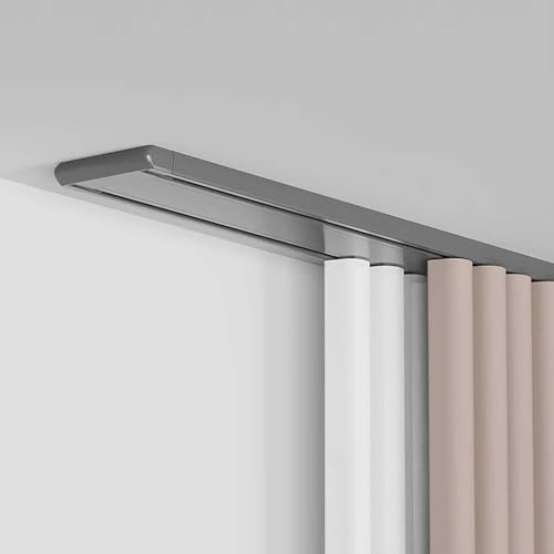 Doppelreihige Vorhangschiene, leise, strapazierfähig, für Vorhänge, Raumteiler für Wohnzimmer, Schlafzimmer, Krankenhaus, einfache Installation, Grau, 2,5 m
