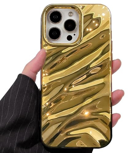 QLTYPRI Niedliche Hülle für iPhone 16, 3D Wellenform Silikon Handyhülle für Frauen Mädchen Weiche Silikon Bumper Schutzhülle Stoßfest Case für iPhone 16 - Gold