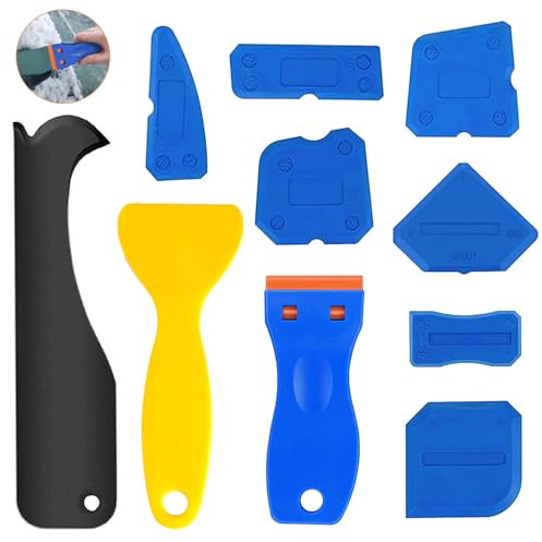 Eleechen Set di 10 strumenti per sigillanti in silicone, raschietto in silicone con spatole di rimozione/rimozione del calafataggio, kit di strumenti per sigillante, finitura levigante, strumento per