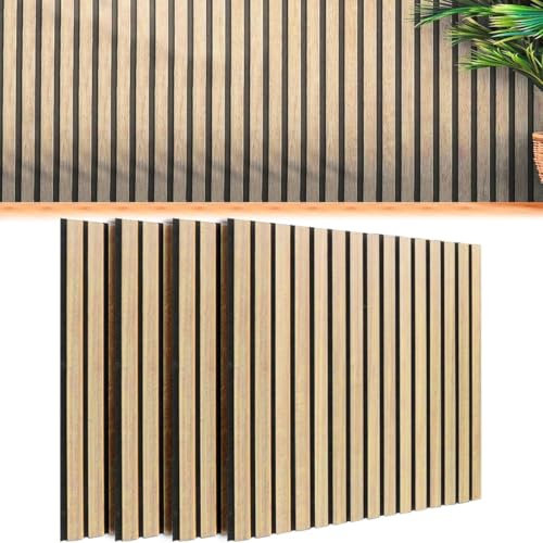BAKAJI Set 4 Pannelli Decorativi Fonoassorbenti Idrofugo da Parete, Pannello Acustico Decorativo Muro Moderno, Ufficio, Soggiorno, Insonorizzante, Dimensione 60 x 60 cm Spessore 9mm (Teak)